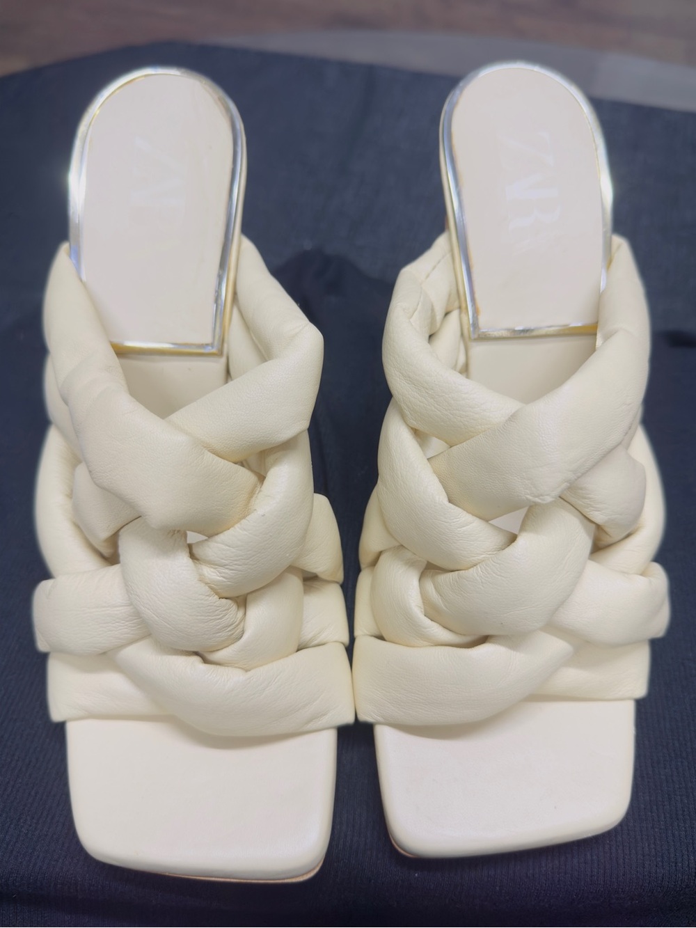 Zara Ivory Braided Slide Mules